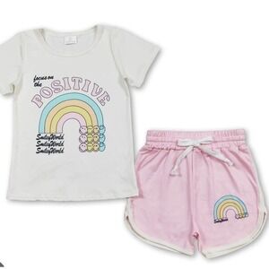 Smiley World Kids Rainbow Positive Vibes T Shirt and Shorts Set 2T